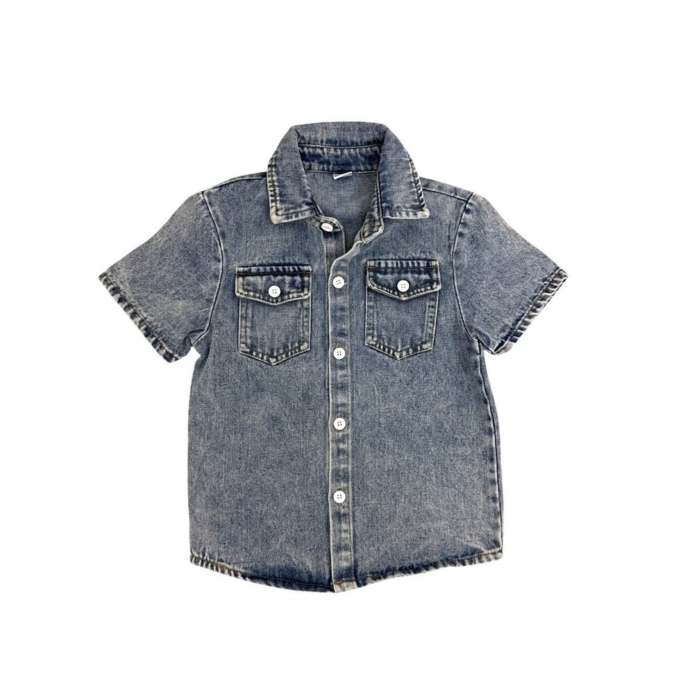 Shein Blue Denim Button Down Short Sleeve Shirt Size Youth 5